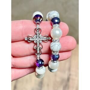 Crystal Cross Pearl Howlite Crystal Bracelet Set